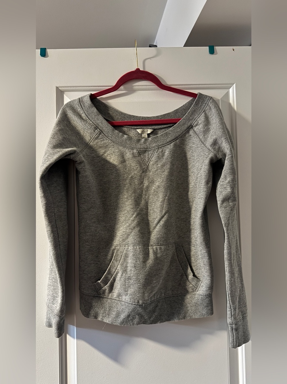 Jacob Gray Off The Shoulder Sweatshirt with Kangaroo Pocket